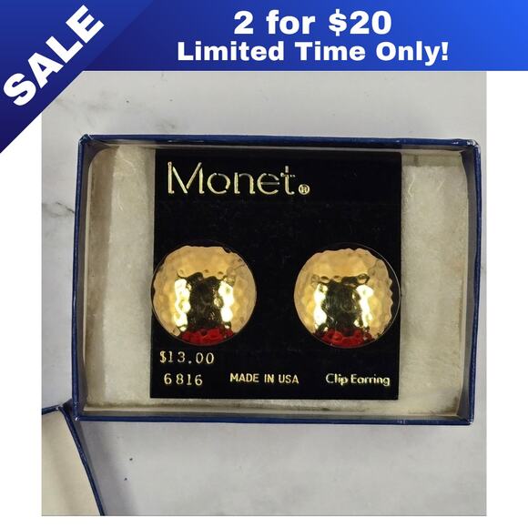 [Sale: 2 for $20!] NWT Monet Hand-Hammered Gold Clip-On Earrings | USA Made - Picture 1 of 7